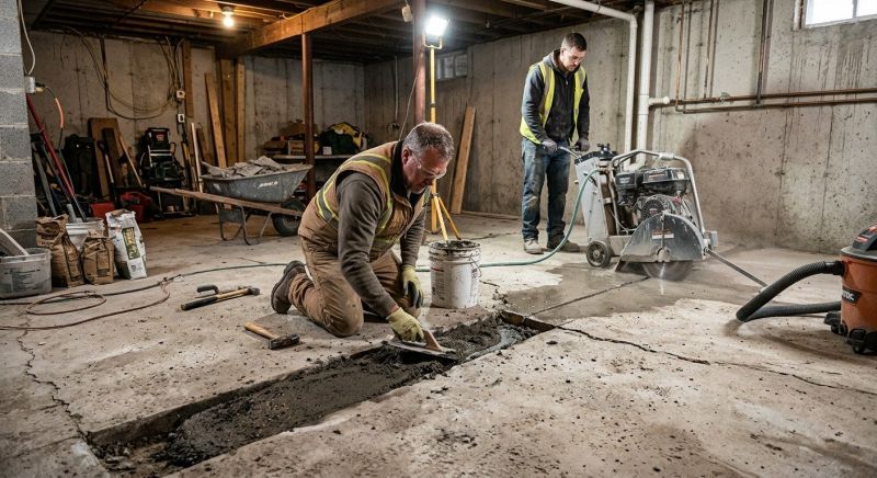 Cracked Basement Floor Repair in Leonardtown, MD